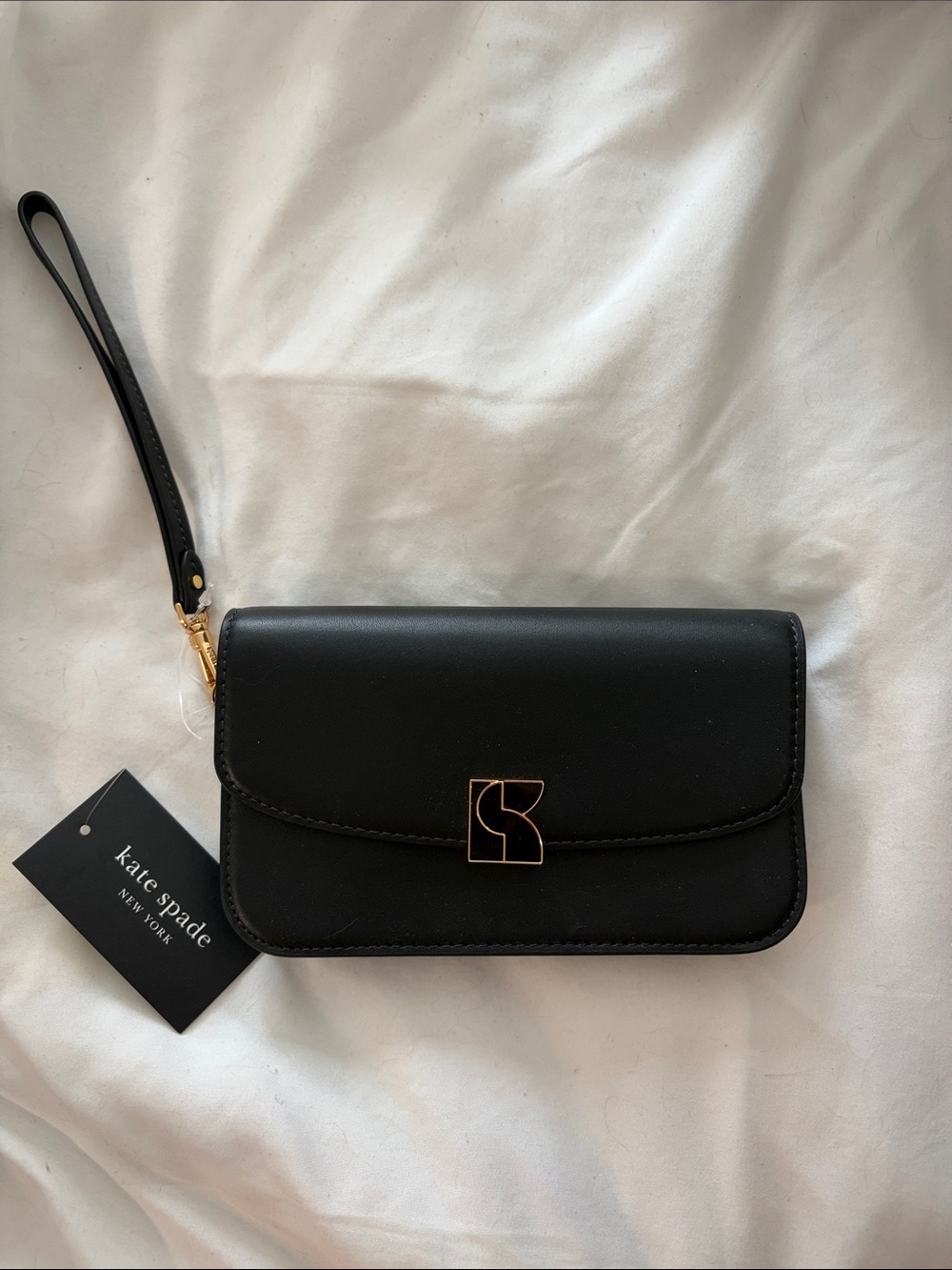 kate spade Black Leather Wristlet with Gold Accent